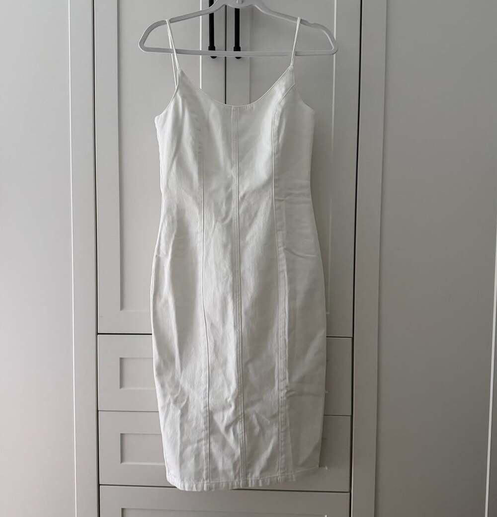 Amanda Uprichard Rocco Midi Dress in White Denim